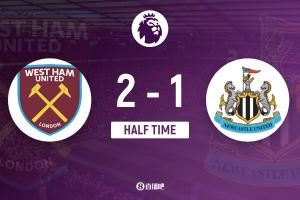 半场-帕奎塔世界波博特曼送乌龙墨菲破门 西汉姆联2-1纽卡斯尔联